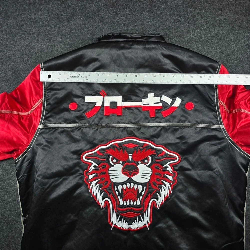 Men's Black Red Satin Varsity Jacket Streetwear ASO Drakeo The Ruler Size XL